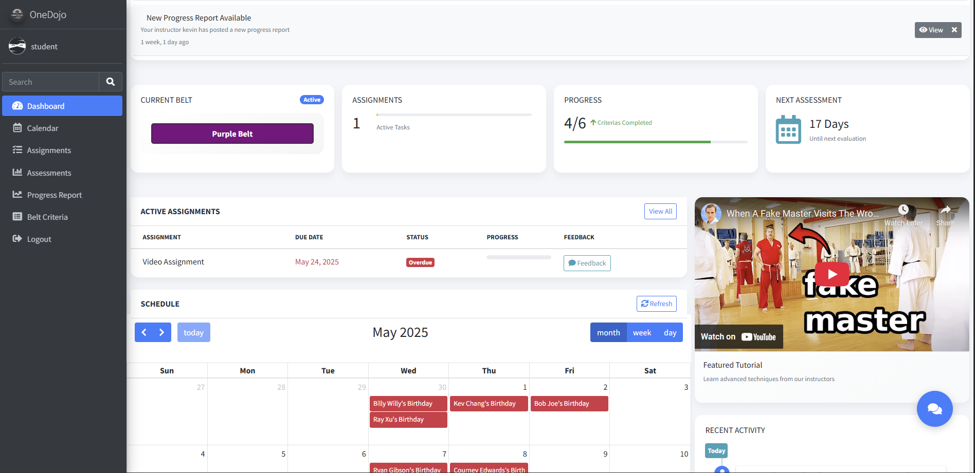 OneDojo Student Dashboard
